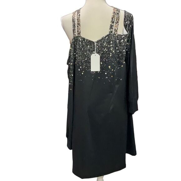 Unbranded Black Splatter Double Strap Cold Shoulder Knee length Dress Sz XXL - Picture 3 of 6